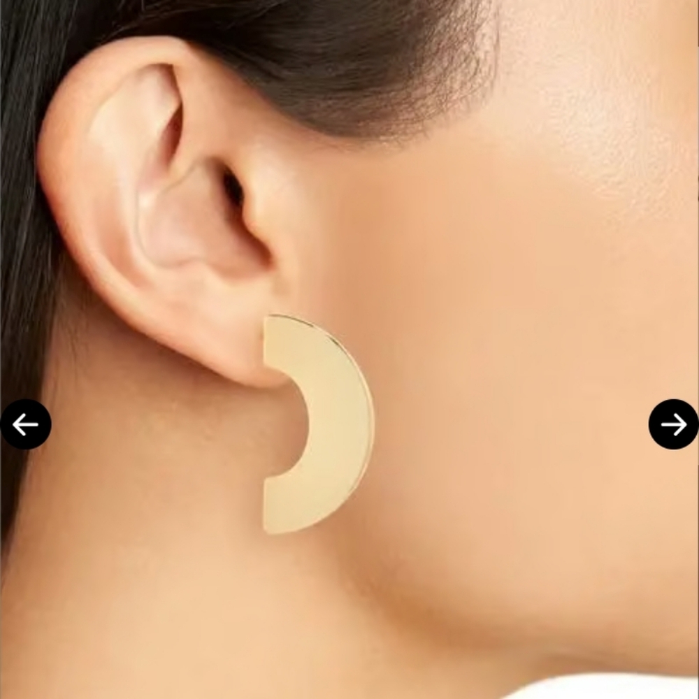Nordstrom Open Edit  Polished Half Hoop Earrings. Recycled Gold Tone Plate NWT
